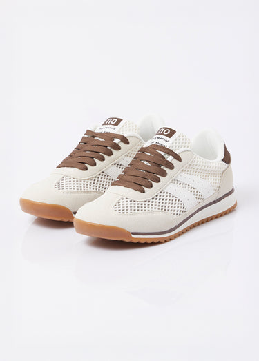 Sneakers multimatières allure vintage Beige