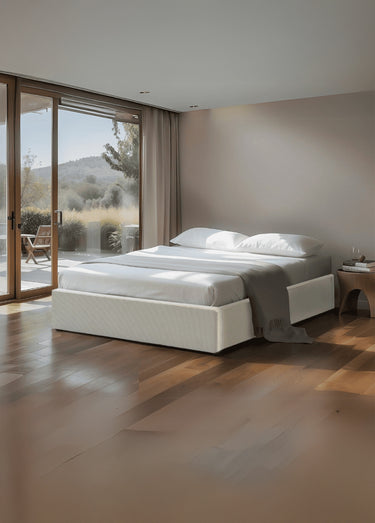 ROMY Lit coffre cotelé avec sommier, 1B Beige