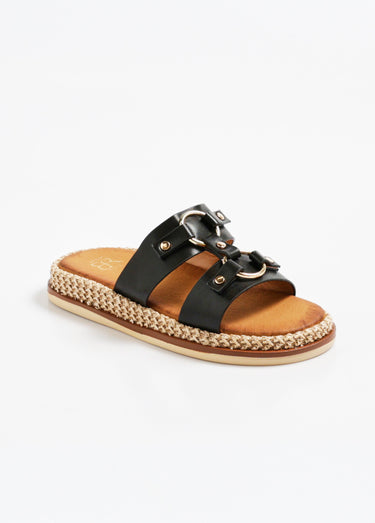 Mules compensées brides avec anneaux Noir