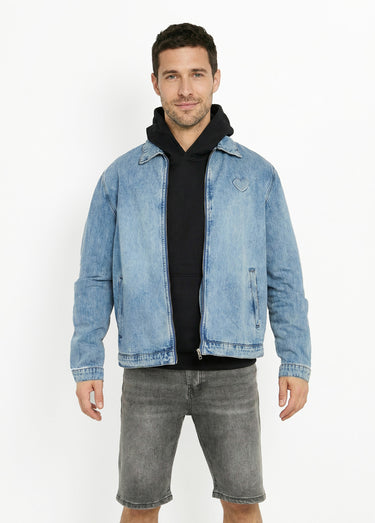 Blouson en jean zippé, cœur poitrine Bleu denim