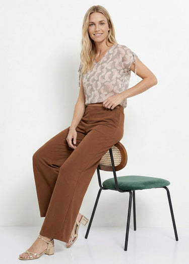 Pantalon maille avec galon à la taille Camel