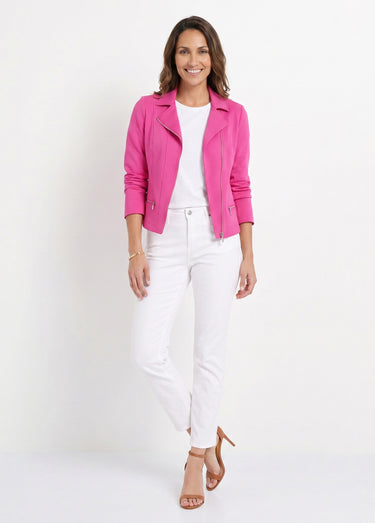 Veste courte zippée droite maille milano Fuchsia