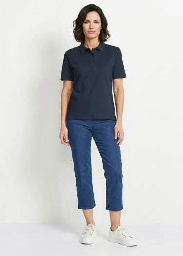 T-shirt maille piquée coton col polo Marine