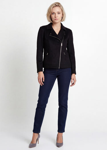 Blouson zippé court tissu suédé Noir