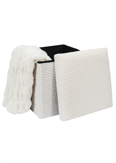 Pouf bouclette avec coffre de rangement 1B Blanc Casse