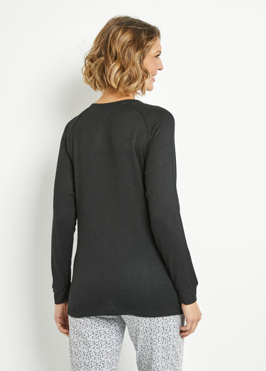 Haut de pyjama uni manches longues Noir