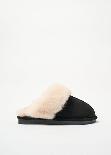 Chaussons mules avec fourrure synthétique Noir