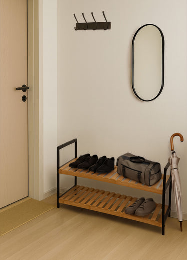 Meuble de rangement bas pour chaussures Noir/Bambou