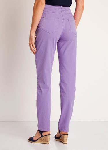 Pantalon droit coton stretch 5 poches Violet