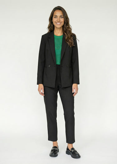 Veste tailleur unie fluide double boutonnage Noir
