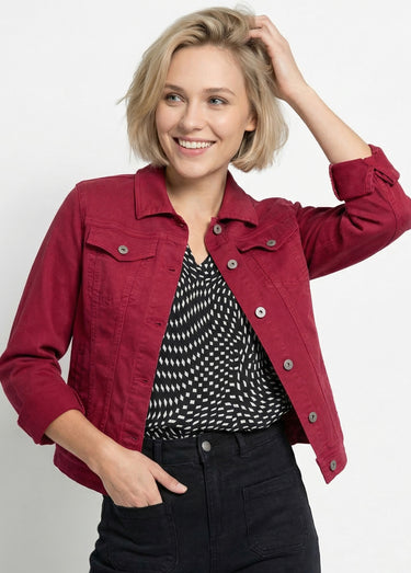 Veste en jean coupe droite stretch Grenat