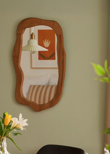 Miroir forme organique, effet bois brulé Naturel