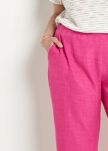 Pantalon large taille élastiquée aspect lin Rose