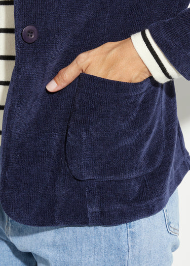 Veste col tailleur en velours reliefé Marine