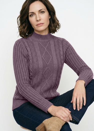 Pull chaud style irlandais col montant Violine