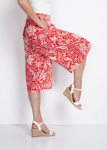 Jupe-culotte taille élastiquée tissu gaufré Rouge/Blanc