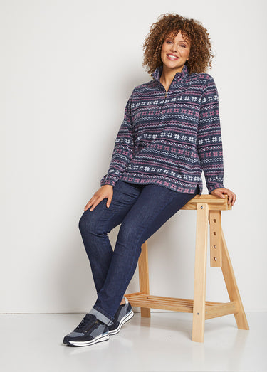 Sweat polaire col montant zippé Gris/Rose