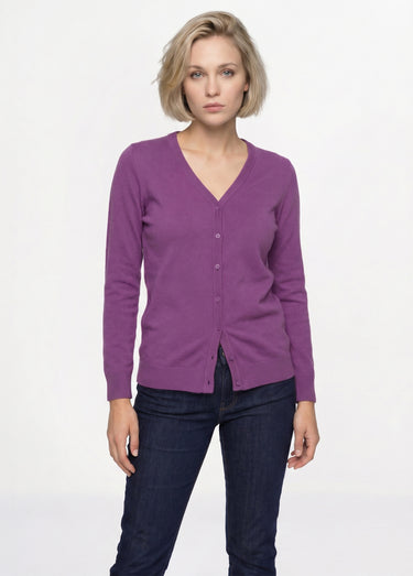 Gilet boutonné mi-long maille douce Violet