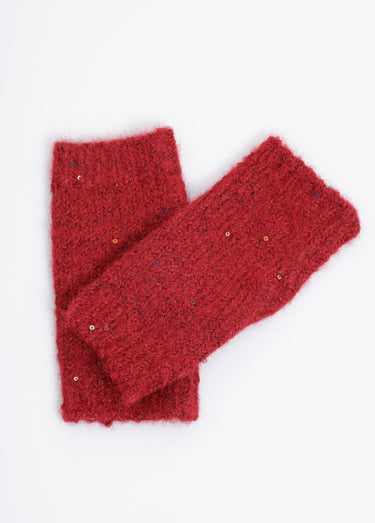 Mitaines maille brillante avec sequins Bordeaux