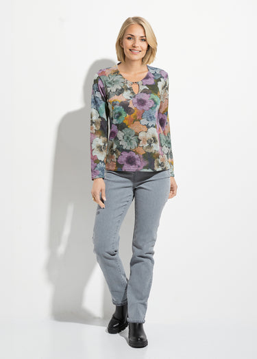 T-shirt chaud imprimé encolure ronde bijou Gris/Parme