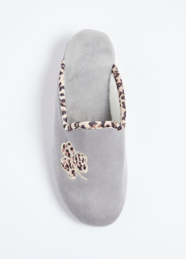 Chaussons mules largeur confort textile velouté Gris