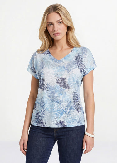 T-shirt imprimé court maille dévorée Bleu