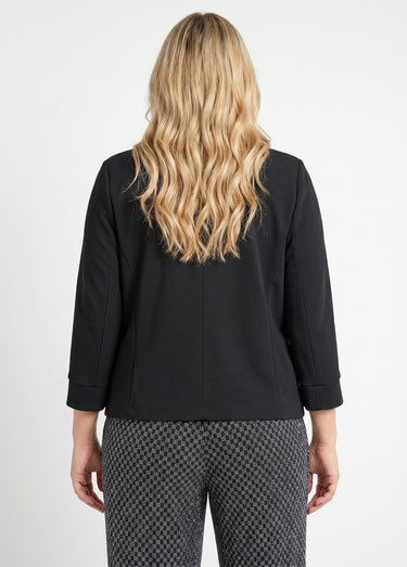 Veste unie courte smocking manches 3/4 Noir