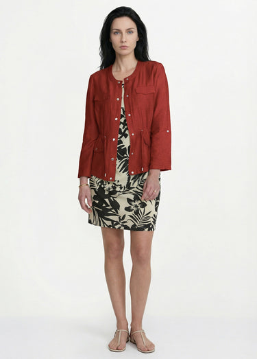 Veste saharienne sans col manches longues Terracotta