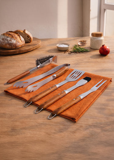Set 5 Ustensiles barbecue acier/bois SEVE 3 Gris / Marron