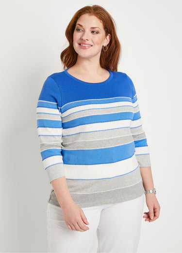 Pull maille jacquard fantaisie Raye Bleu