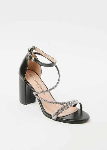 Sandales chic talon haut, brides strass Noir