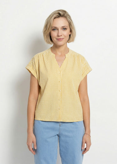 Chemisier à carreaux manches courtes kimono Blanc / Jaune