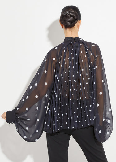 Chemisier à pois et manches bouffantes Noir