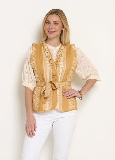 Veste matelassée sans manches détails strass Jaune