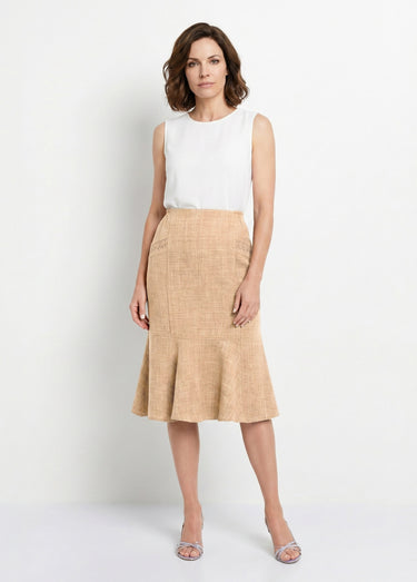 Jupe évasée ceinture élastiquée Beige