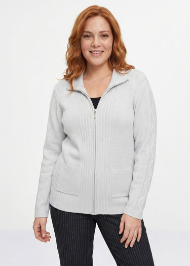 Gilet zippé uni mi-long maille épaisse Argent