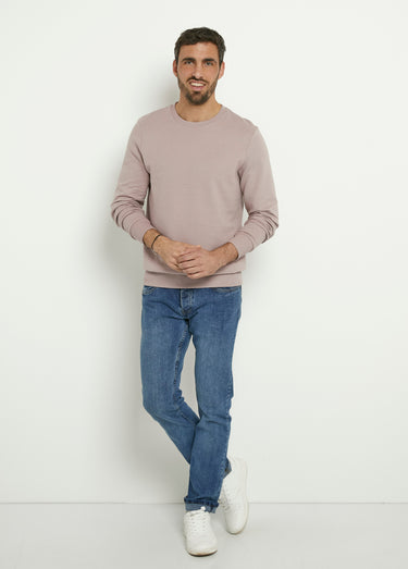 Sweat texturé col rond manches longues Rose