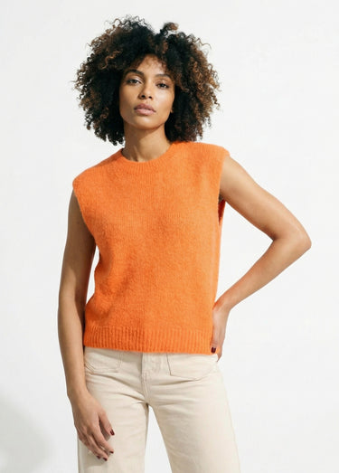 Pull sans manches en maille avec laine Orange Vif