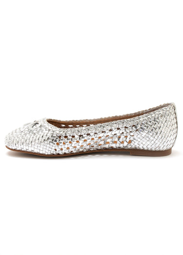 Ballerines cuir tressé, largeur confort Argent