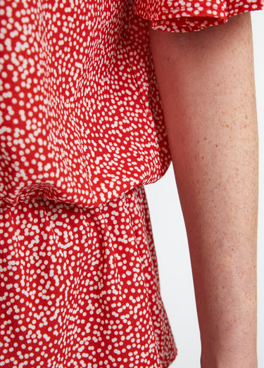 Chemise à basque imprimé pois Rouge/Blanc