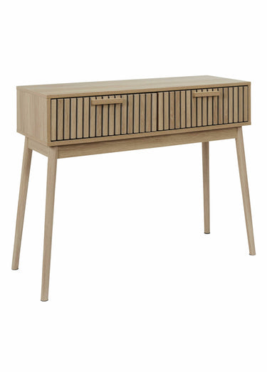 Console en bois claustra, 2 tiroirs Marron