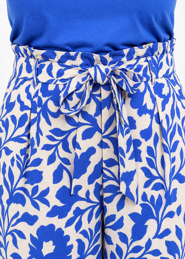 Pantalon taille haute imprimé feuillage Bleu / Écru