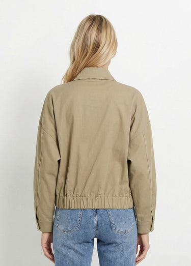 Blouson zippé en toile, taille resserrée Kaki