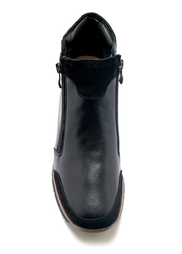 Boots compensées cuir lisse et suédé Noir