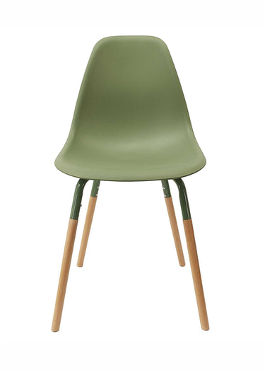 Set 4 Chaises coque claires, pieds bois Vert
