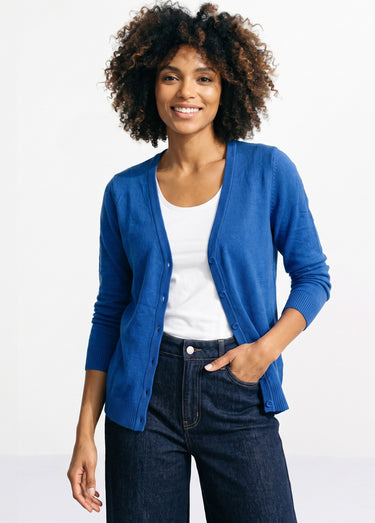 Gilet boutonné mi-long maille douce Bleu