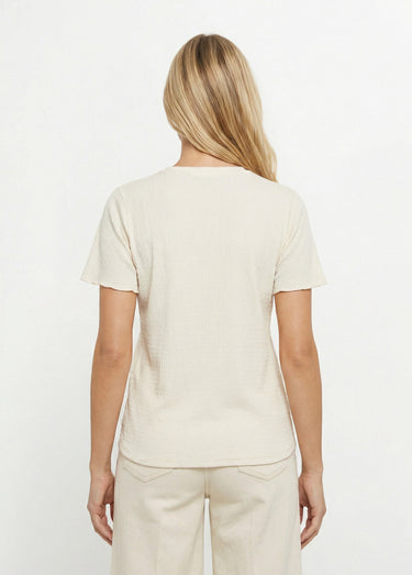 Tunique texturée, encolure V avec galon Beige