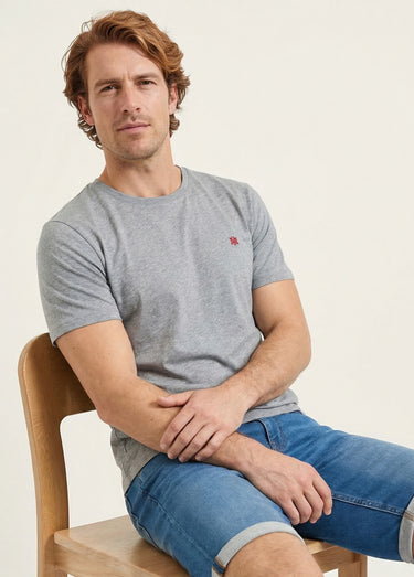 T-shirt col rond brodé manches courtes Gris Chine