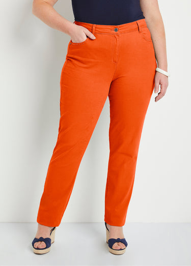 Pantalon droit coton stretch 5 poches Orange