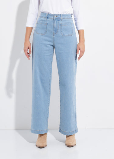 Jean large denim stretch Bleached
